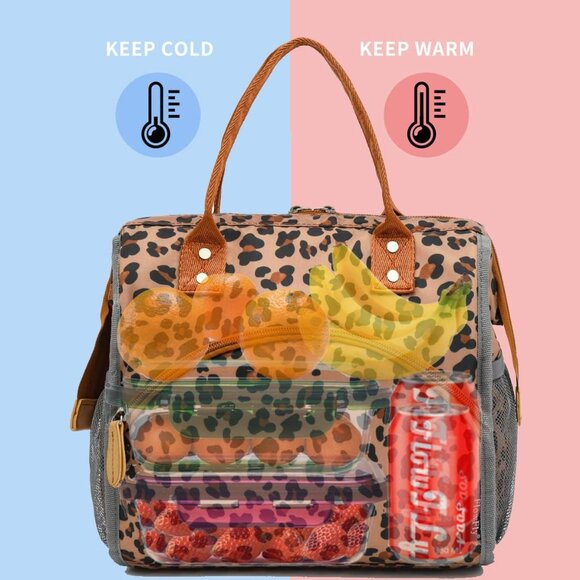 Insulated Lunch Bag Wide-Open Lunch Box Large Tote Leakproof Cooler with Drink H - Picture 2 of 8